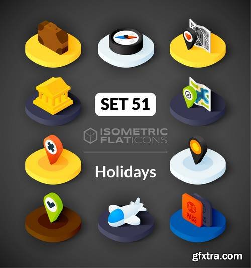 Isometric Flat Icons - 3D Pictograms, Business #2, 12xEPS