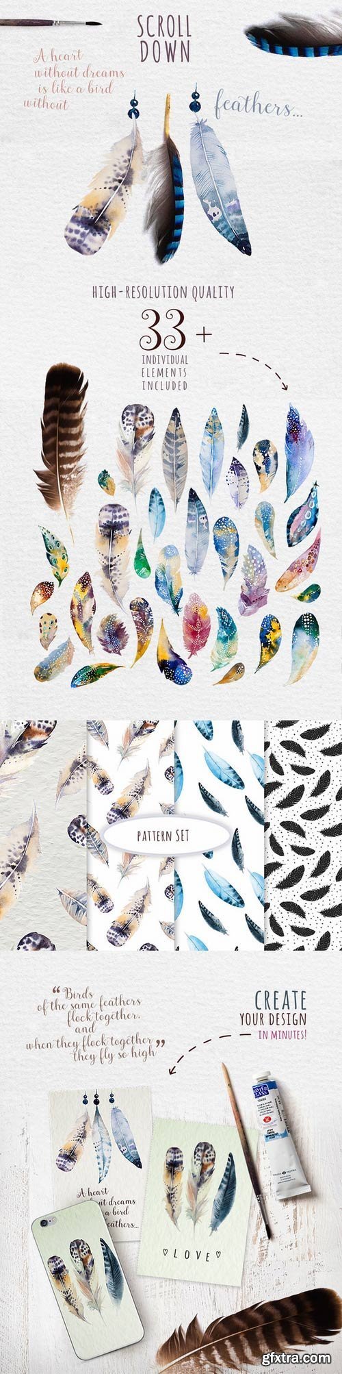 CM - Watercolor feather DIY 333218 CM - Watercolor feather DIY 333218