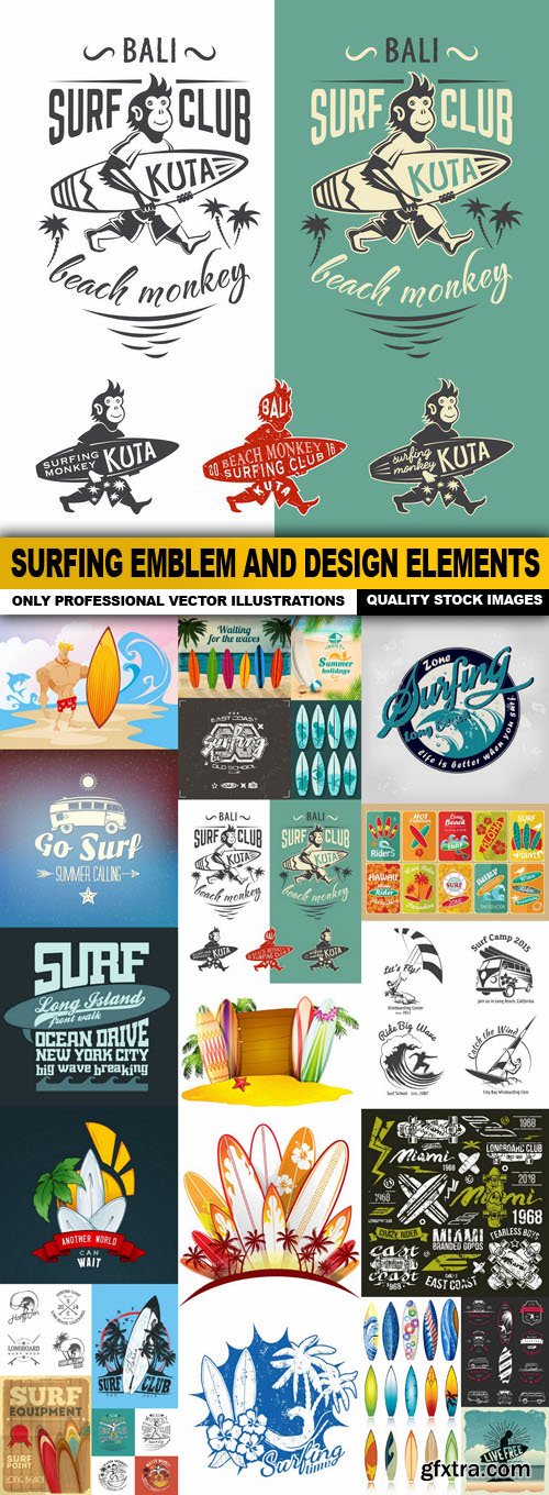 Surfing Emblem And Design Elements - 25 Vector