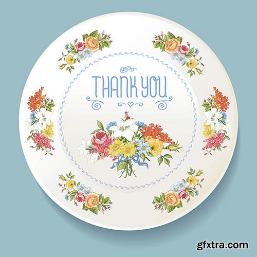 Dishes with flowers - Stock Vectors