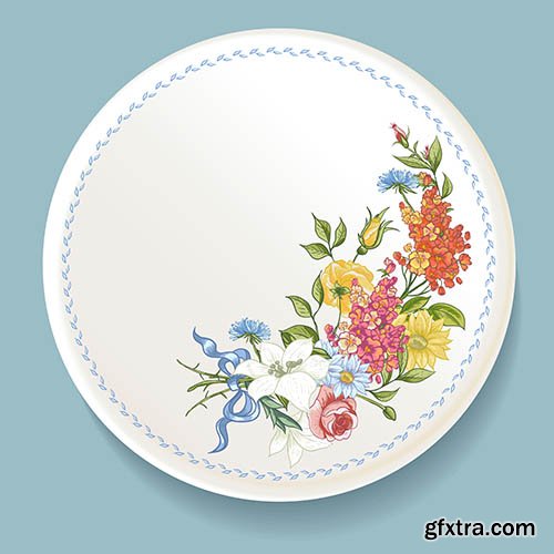Dishes with flowers - Stock Vectors
