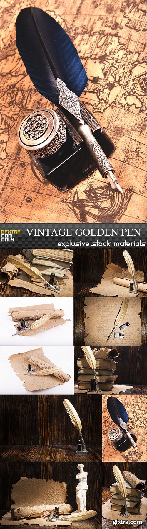 Vintage golden pen, 10  x  UHQ JPEG