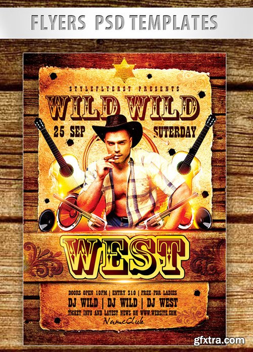 Wild Wild West Party Flyer PSD Template + Facebook Cover Wild Wild West Party Flyer PSD Template + Facebook Cover