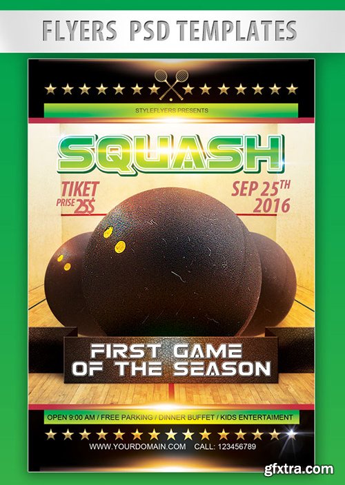 Squash – First Game of the Season Flyer PSD Template + Facebook Cover
