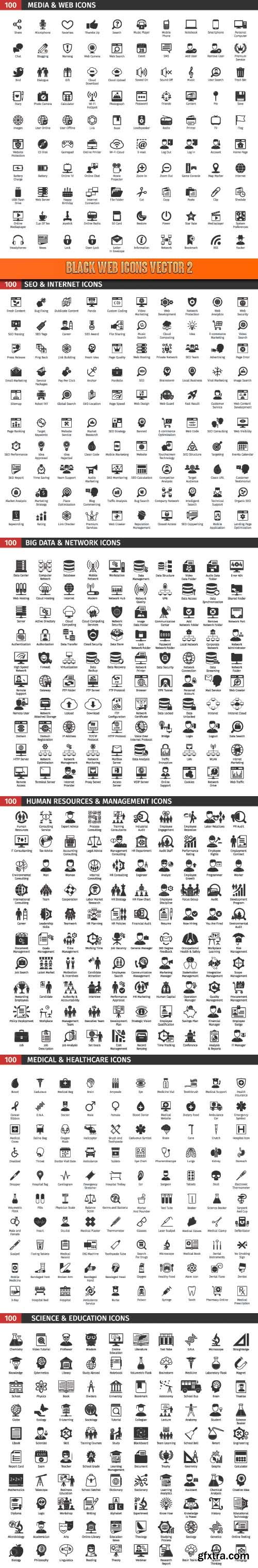 Black web icons vector 2