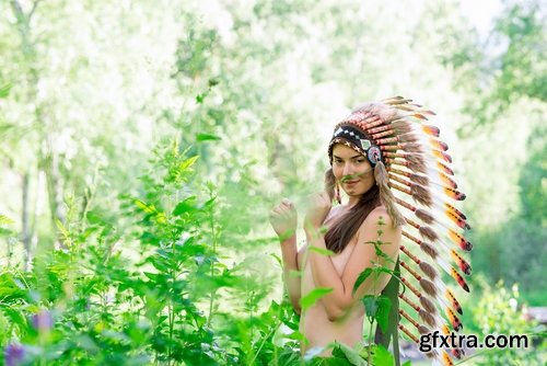 Collection of American Indian girl woman with feathers on the head 25 HQ Jpeg