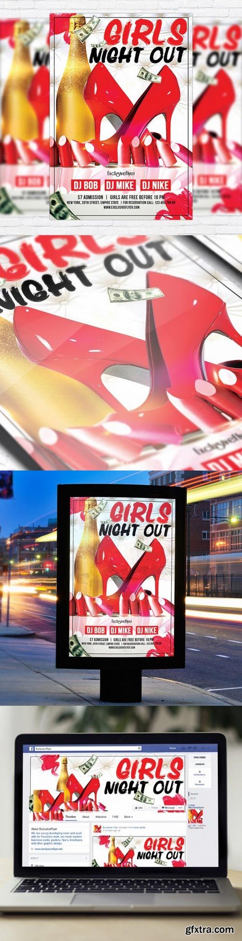 Girls Night Out Party Flyer PSD Template + Facebook Cover