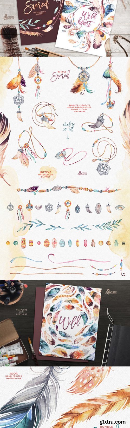 CM - Sacred. Watercolor Tribal Bundle 587592 CM - Sacred. Watercolor Tribal Bundle 587592