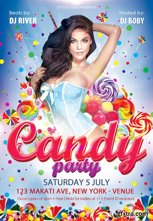 Candy Party PSD Flyer Tempalate + Facebook Cover