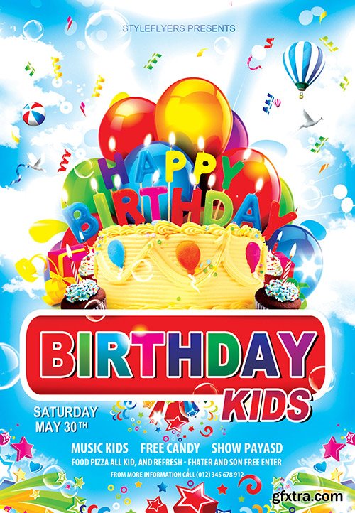 Birthday Kids Party PSD Flyer Template + Facebook Cover