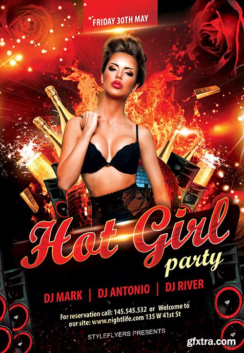 Hot girl Party PSD Flyer Template + Facebook Cover