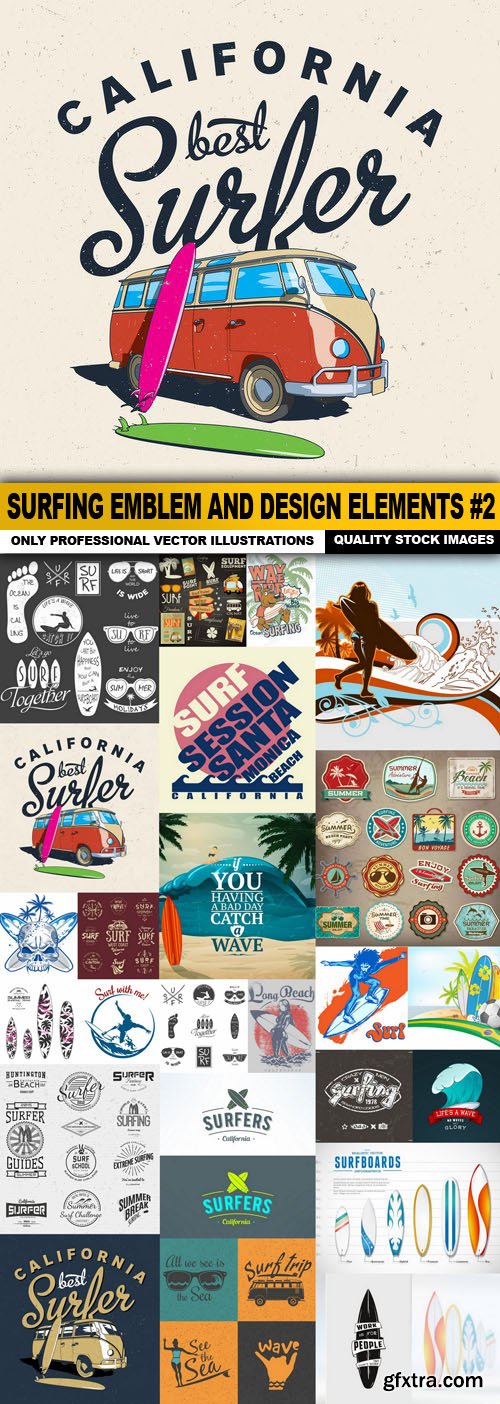Surfing Emblem And Design Elements #2 - 25 Vector