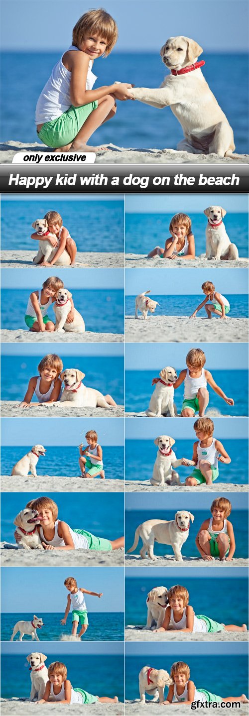 Happy kid with a dog on the beach - 15 UHQ JPEG