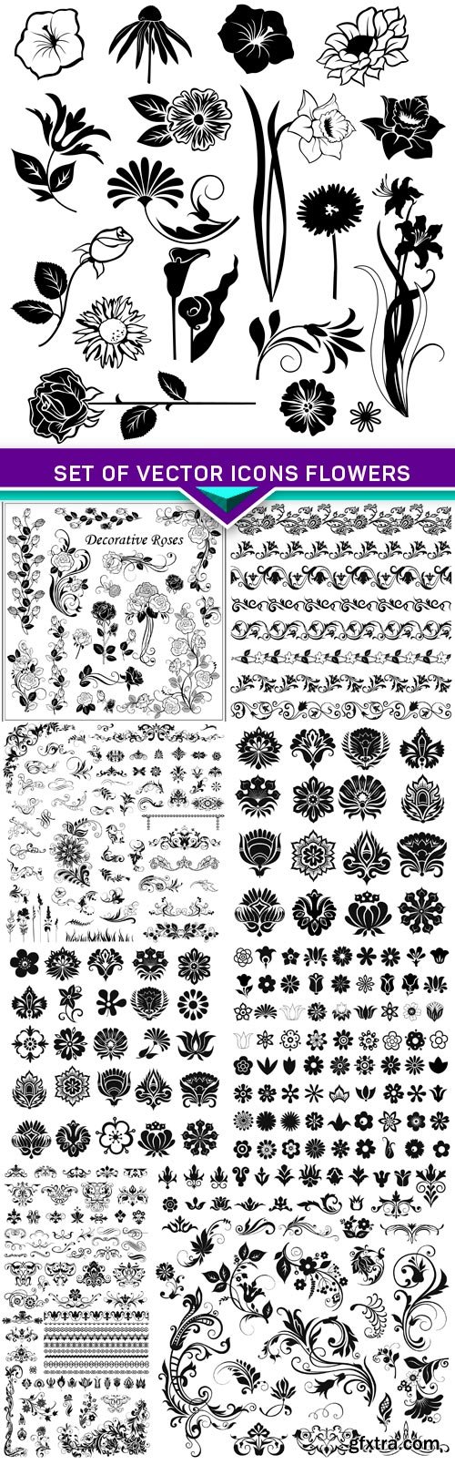 Set of vector icons flowers 10x EPS