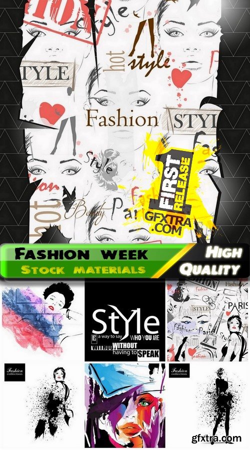 Illustrations of fashionable girls and fashion week 3 - 25 Eps