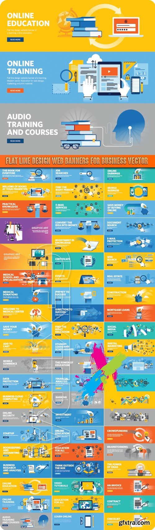 Flat line design web banners for business vector