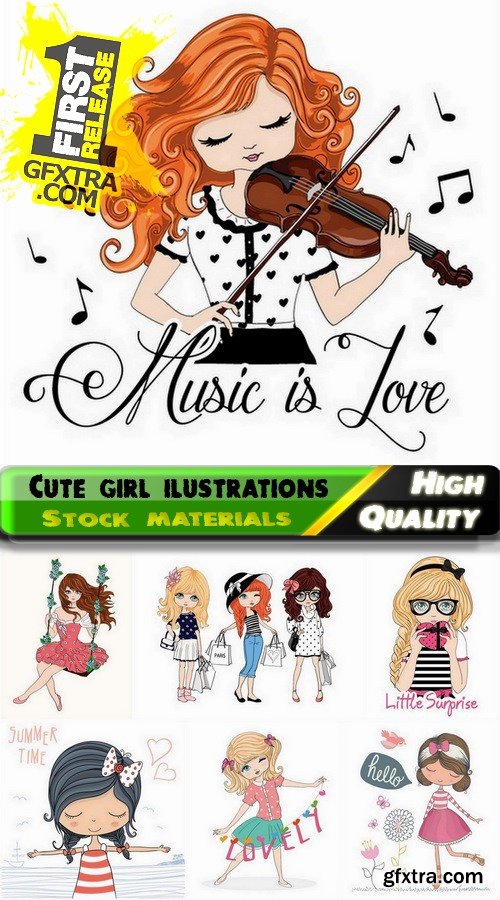 Sketches and illustrations of cute young girls 3 - 25 Eps