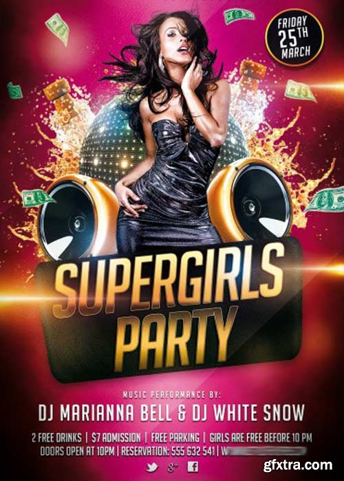 Supergirls Party V2 PSD Flyer Template + Facebook Cover