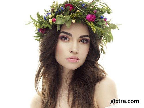 Girl in wreath of flowers
