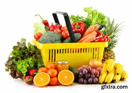 Collection basket with fruits and vegetables supermarket shopping 25 HQ Jpeg