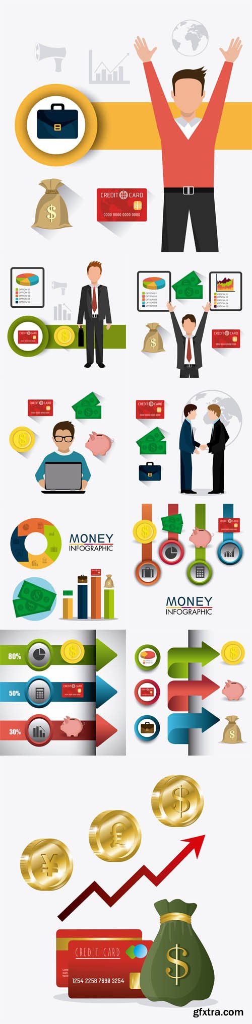 Vector Set - Business Growth and Money Savings Statistics