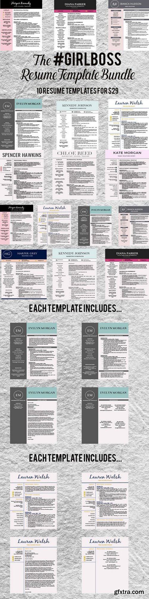 Resume Template Bundle - #girlboss PDF & DOCX 620748