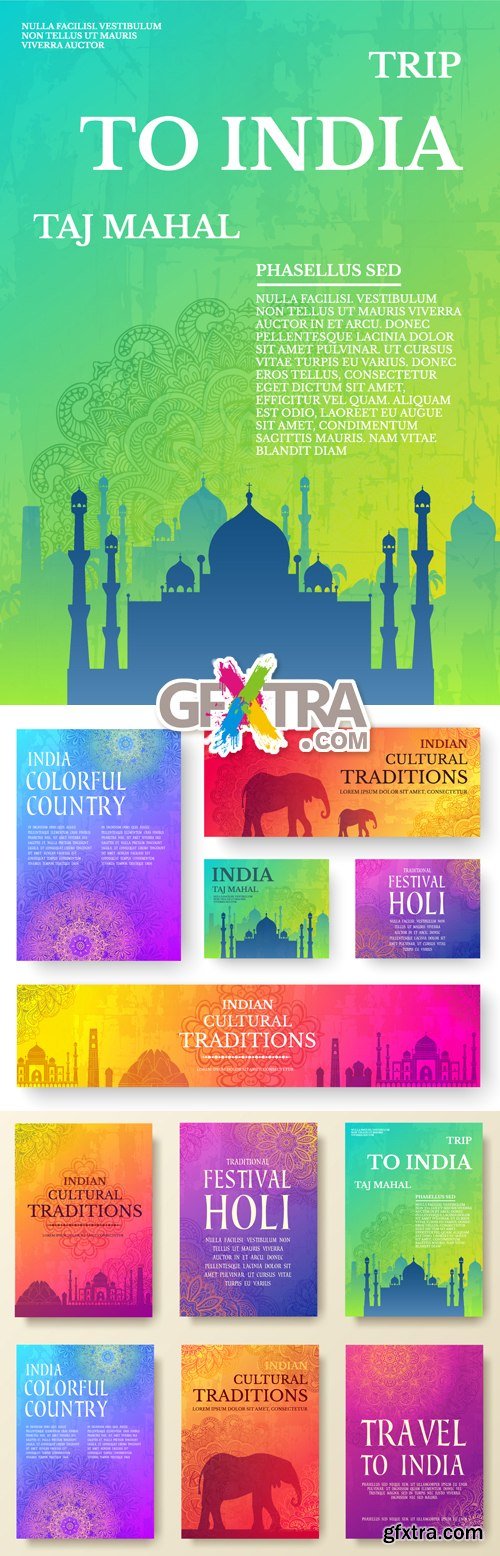 Trip to India & Holi Cards Vector
