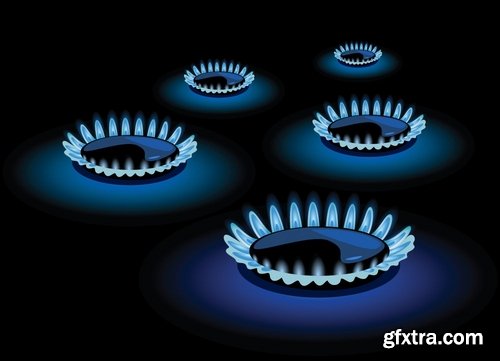 Collection of the gas burner flame fire vector image 25 EPS