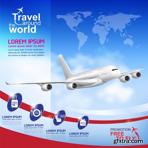 Collection of travel vacation holiday holidays airplane flyer banner poster vector image 25 EPS
