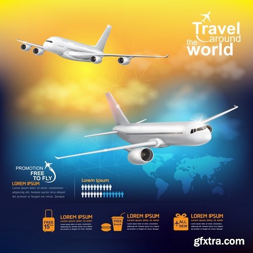 Collection of travel vacation holiday holidays airplane flyer banner poster vector image 25 EPS