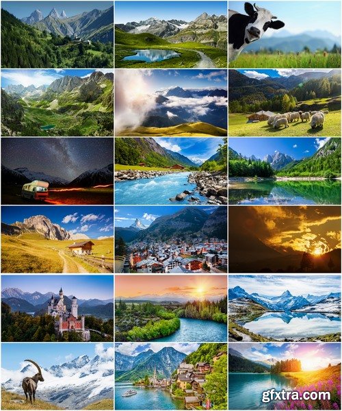 Collection Alps Alpine mountain cliff top resort mountain field meadow landscape 25 HQ Jpeg