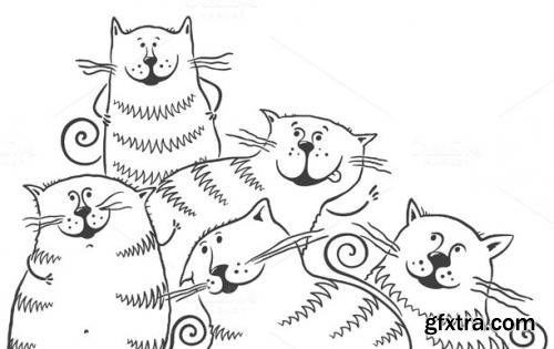 CreativeMarket Five Fat Cartoon Cats 587816