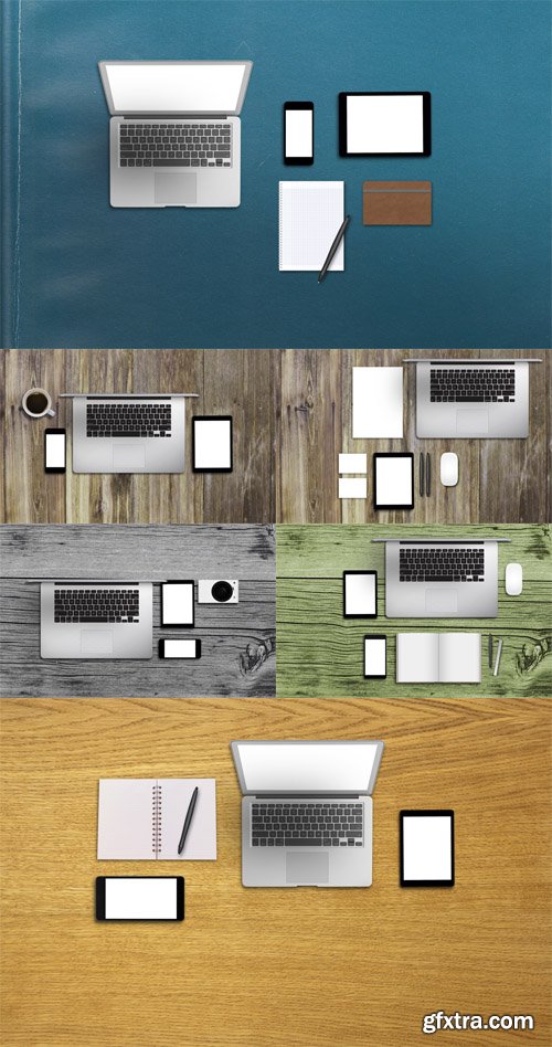 Photo Set - Office Desk Business Modern Image for Mock up with Smart Devices