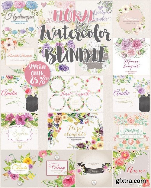 CM - Big Floral Watercolor Bundle I. 637564