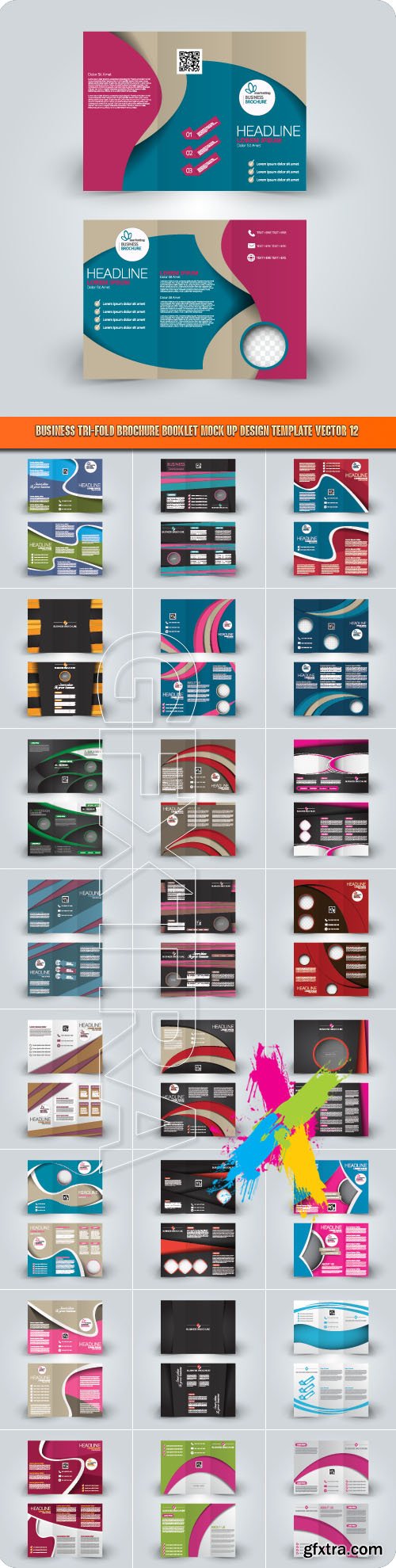Business tri-fold brochure booklet mock up design template vector 12