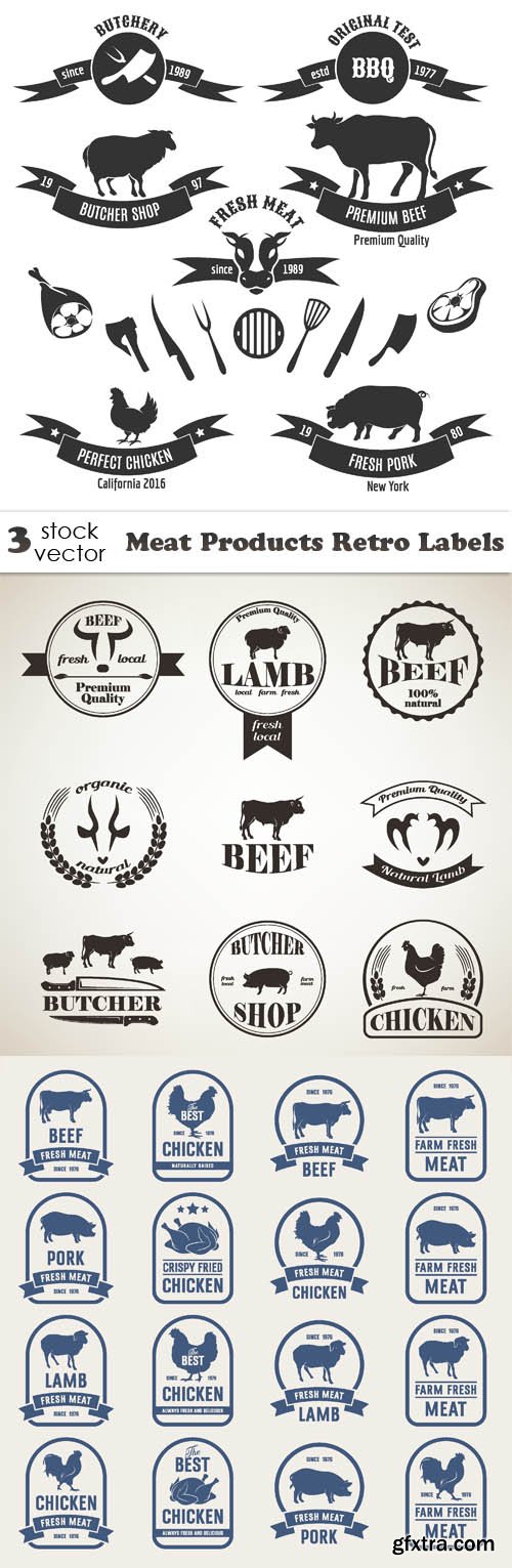 Vectors - Meat Products Retro Labels