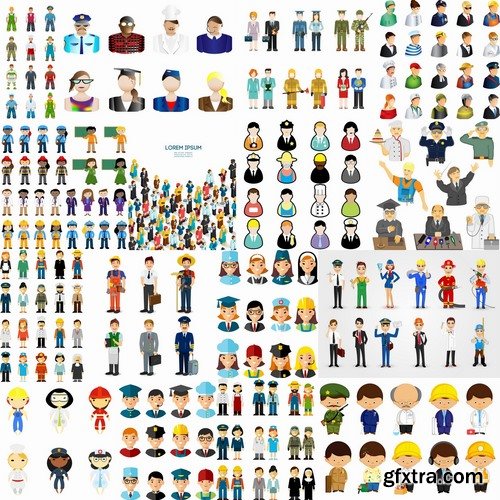 Collection of cartoon characters of different occupations cartoon icon flat man 25 EPS