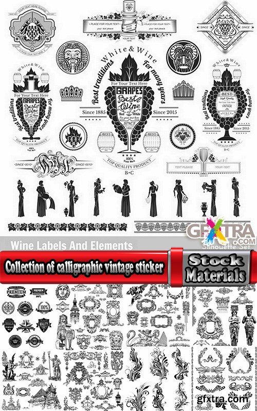 Collection of calligraphic vintage illustration of a design element sticker poster banner 25 EPS