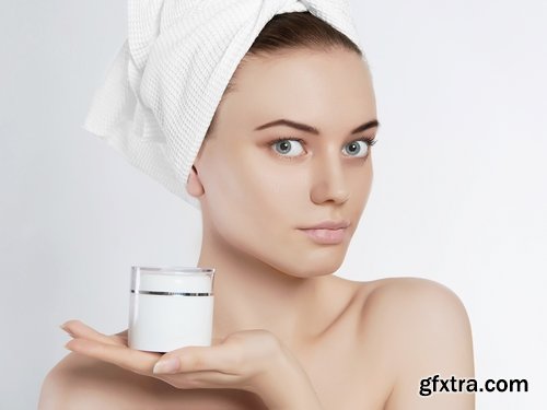 Collection of beautiful girl woman face cream beauty over health care 25 HQ Jpeg