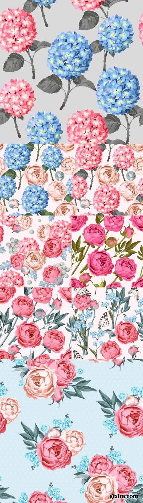 Vector Set - Hydrangea and Peony Seamless Vector Set - Hydrangea and Peony Seamless