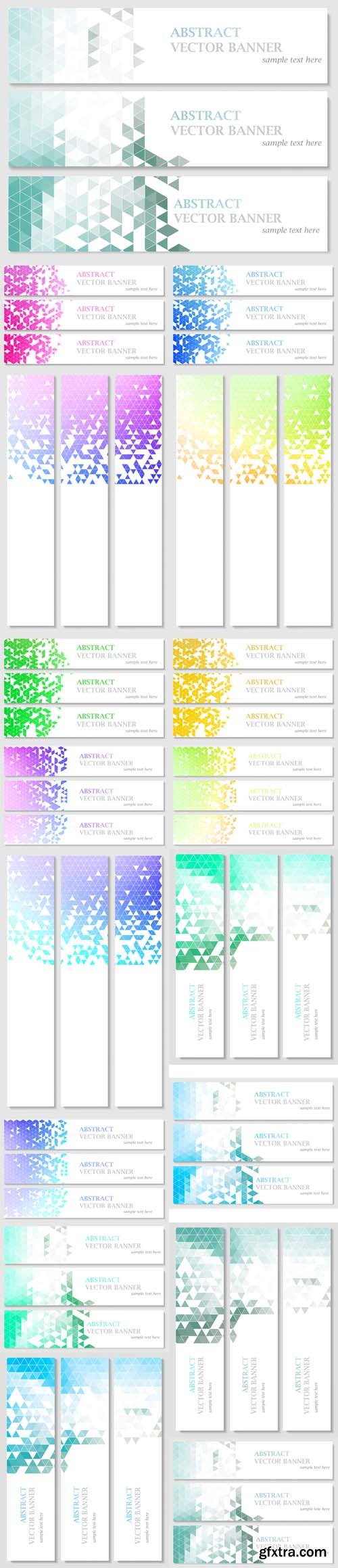 Vector Set - Banners with Abstract Multicolored Polygonal Mosaic Background