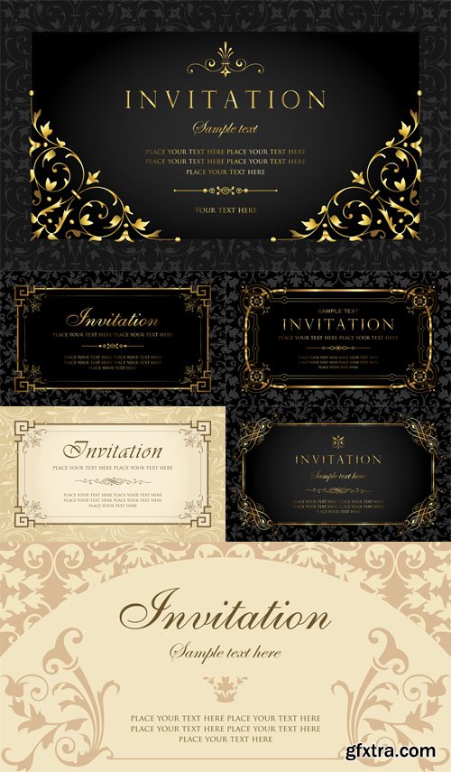 Vector Set - 6 Invitation cards design in luxury vintage style Vector Set - 6 Invitation cards design in luxury vintage style