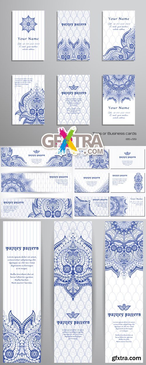 Blue Paisley Patterns Vector
