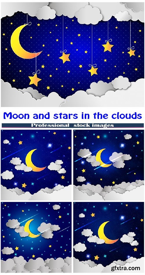 Moon and stars in the clouds