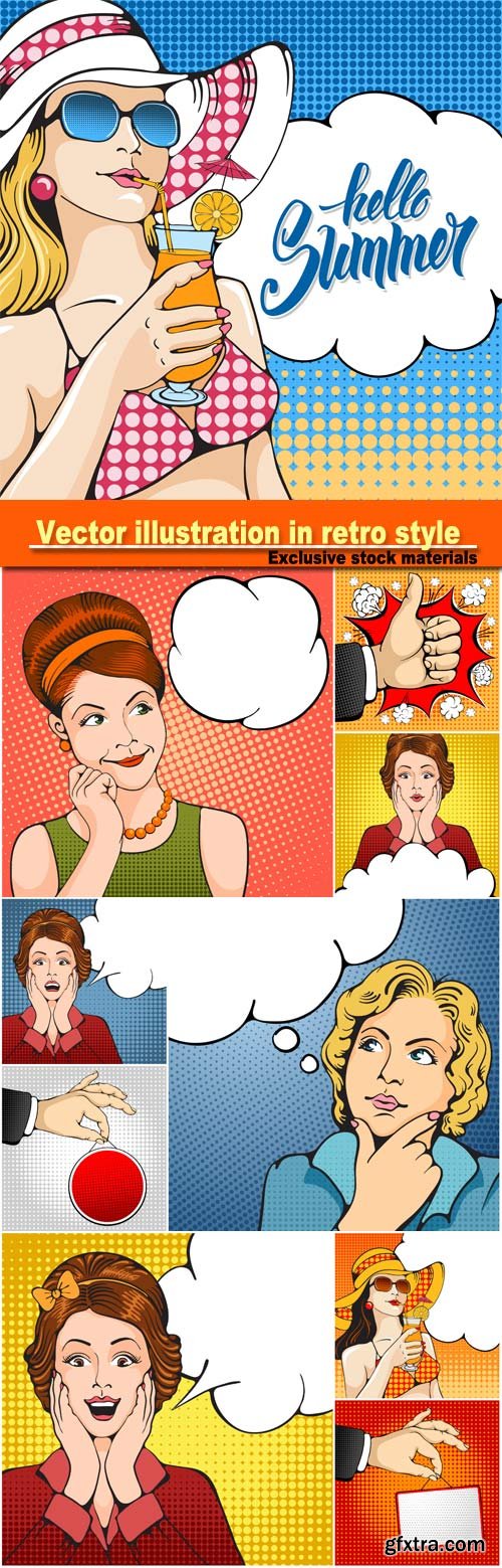 Retro Style Pop Art, Young Women and Male 10xEPS