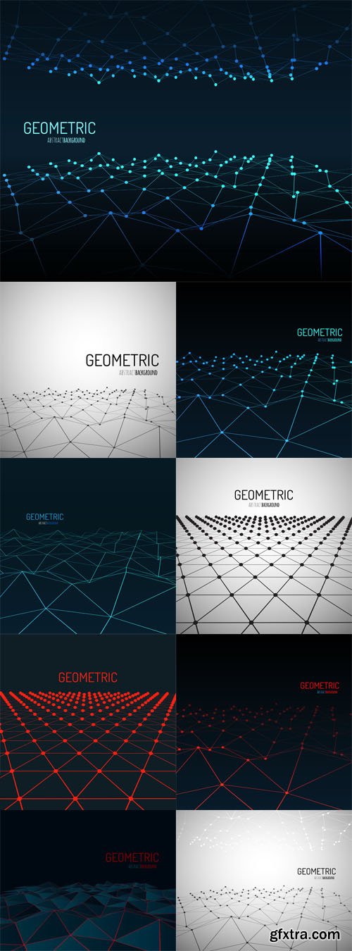 Vector Set - Technology Vector Background.Wireframe Polygonal Landscape