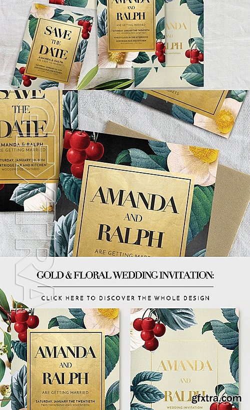 CM - Gold Floral Wedding Invitation 655290