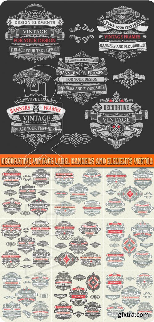 Decorative vintage label banners and elements vector