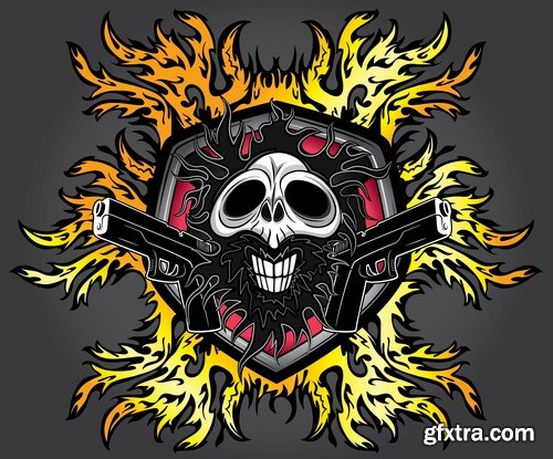 Collection figure clothes printing on T-shirt thug gangster criminal skull fire 25 EPS
