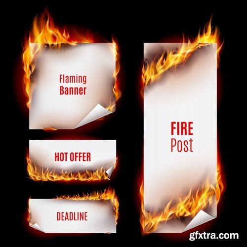 Collection of singed paper frame pattern background decoration fire 25 EPS